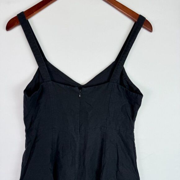 Club Monaco Linen Blend V Neck Wide Leg Sleeveless Jumpsuit Black 2 - Picture 5 of 9
